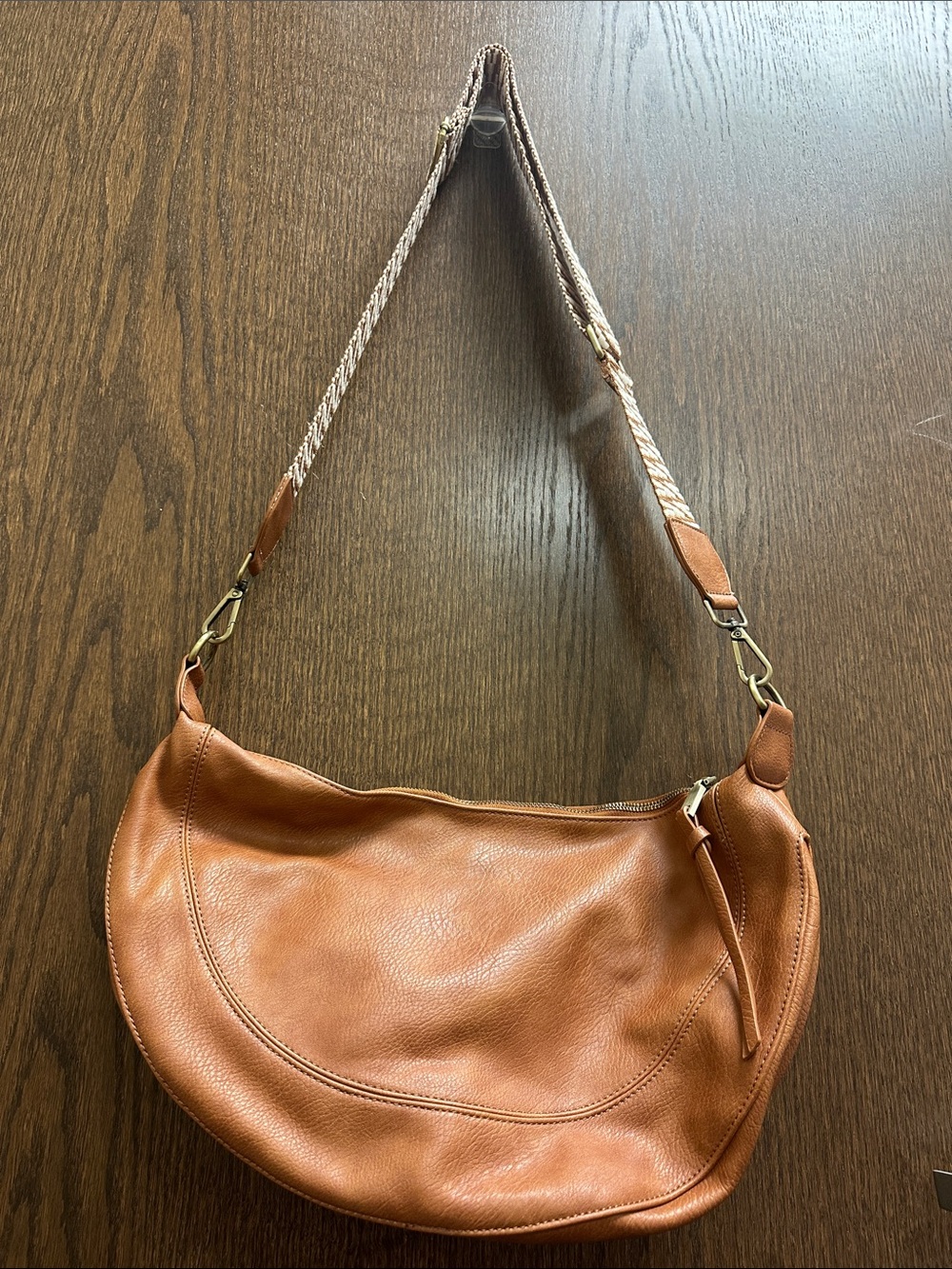 Urban Originals Tan Cognac Crescent Shoulder Bag with Braided Strap